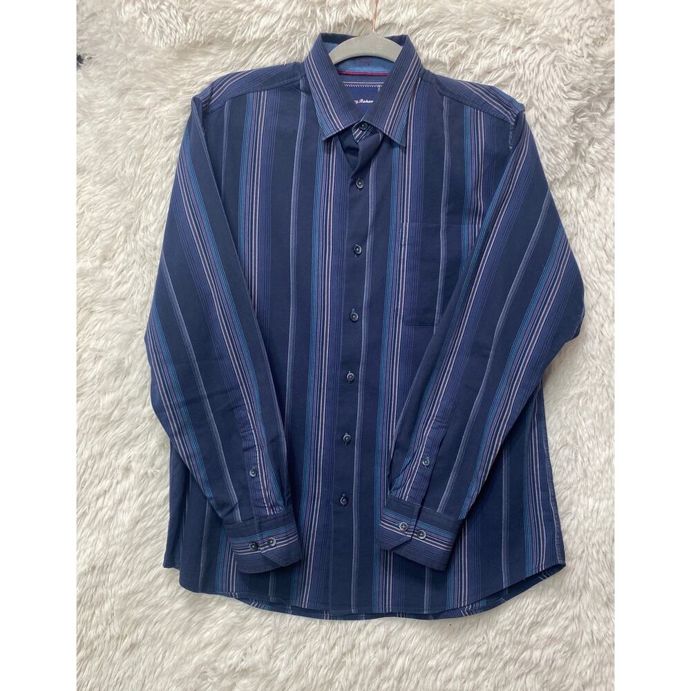 Tommy Bahama, Men's Blue Striped L/S Cotton/Poly, Size S